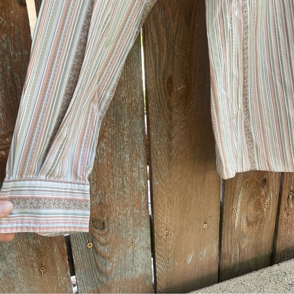 FACONNABLE Women’s Green Orange Floral Stripe Long Sleeve Button Down Size Small - Picture 4 of 12